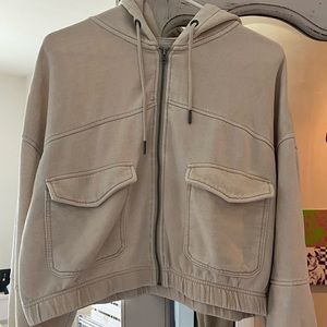 Urban Outfitters tan cropped zip up hoodie size XL